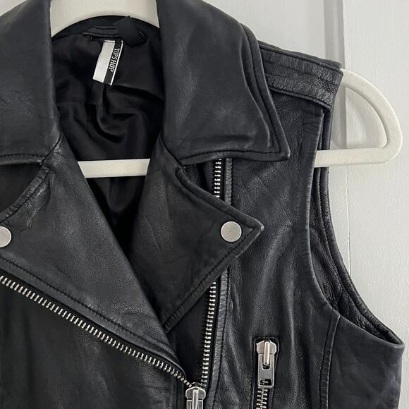 ♥️ Black Leather Moto Vest Women Size 4 Topshop - Picture 6 of 10